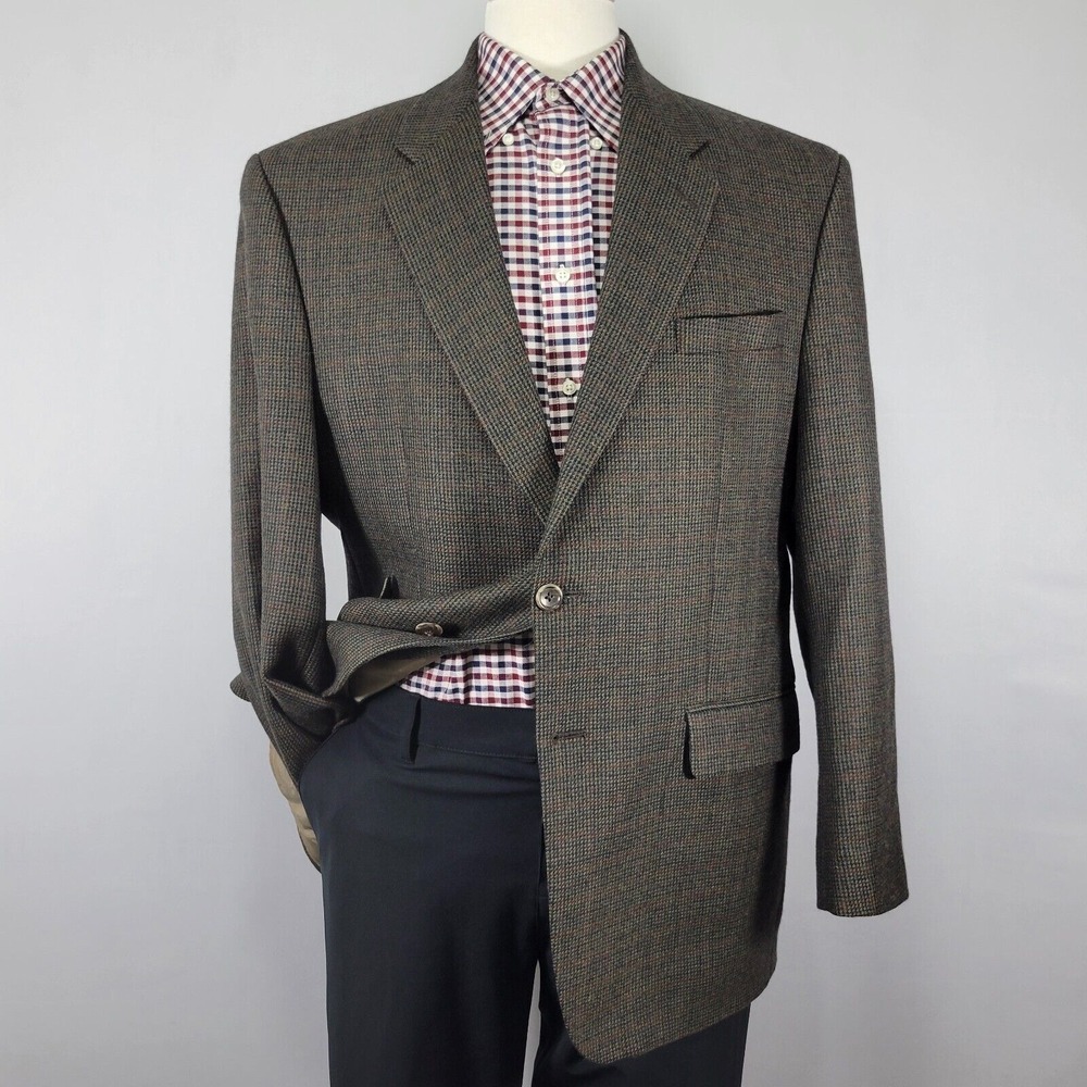Izod Men's Tweed Sport Coat Blazer Two‎ Button Brown Plaid Wool Size 44R